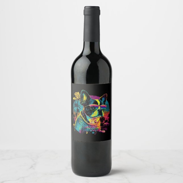 colourful-dog-painting-with-black-background wine label (Front)
