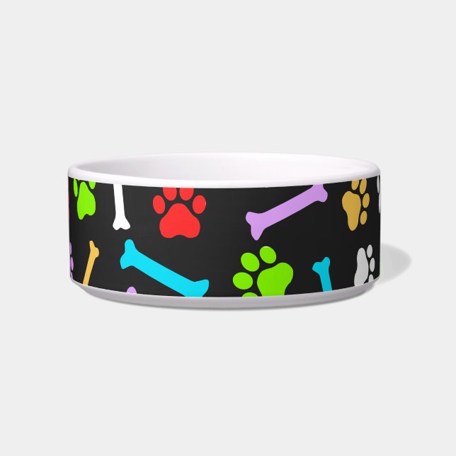 Colourful Dog Paw & Bones Seamless Pattern  Bowl (Front)