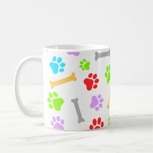 Colourful Dog Paw & Bones Seamless Pattern Coffee Mug