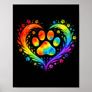 Colourful Dog Paw Heart Paint Watercolors Tie Dye Poster