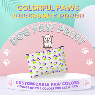Colourful Dog Paw Print Design, Editable Paw Colou Accessory Pouch