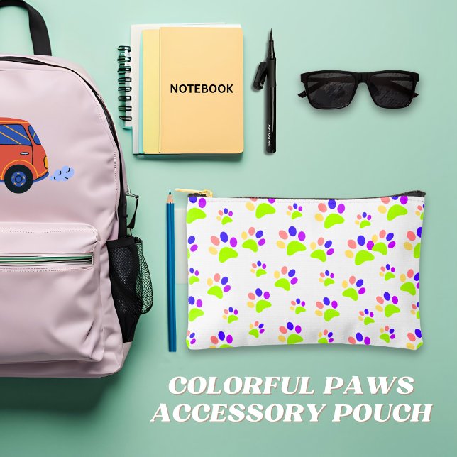 Colourful Dog Paw Print Design, Editable Paw Colou Accessory Pouch (Creator Uploaded)