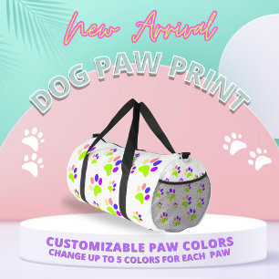 Colourful Dog Paw Print Design, Editable Paw Colou Duffle Bag