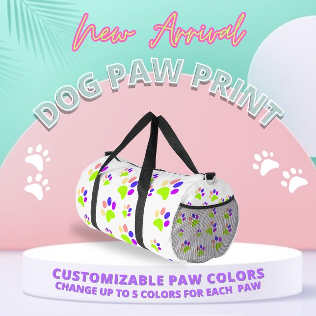 Colourful Dog Paw Print Design, Editable Paw Colou Duffle Bag (Creator Uploaded)