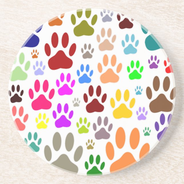 Colourful Dog Paw Prints All Over Coaster (Front)