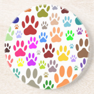 Colourful Dog Paw Prints All Over Coaster