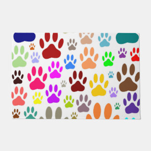Colourful Dog Paw Prints All Over Doormat