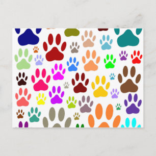Colourful Dog Paw Prints All Over Postcard