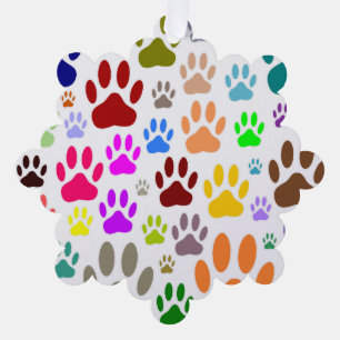 Colourful Dog Paw Prints All Over Tree Decoration Card