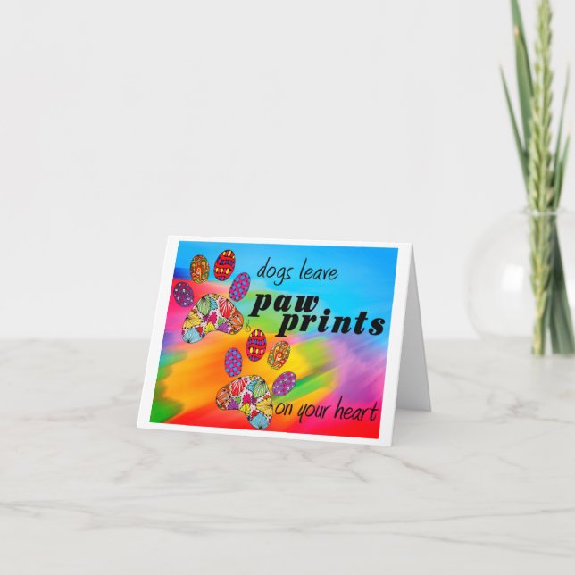 Colourful Dog Paw Prints Greeting Card (Front)