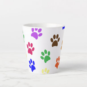 Colourful Dog Paw Prints Latte Mug