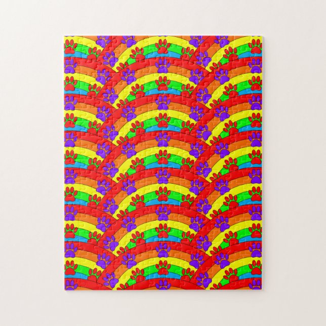 Colourful Dog Paw Prints On Rainbow Background Jigsaw Puzzle (Vertical)