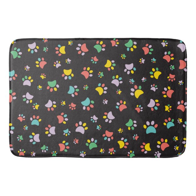 Colourful dog paws pattern bath mat (Front)