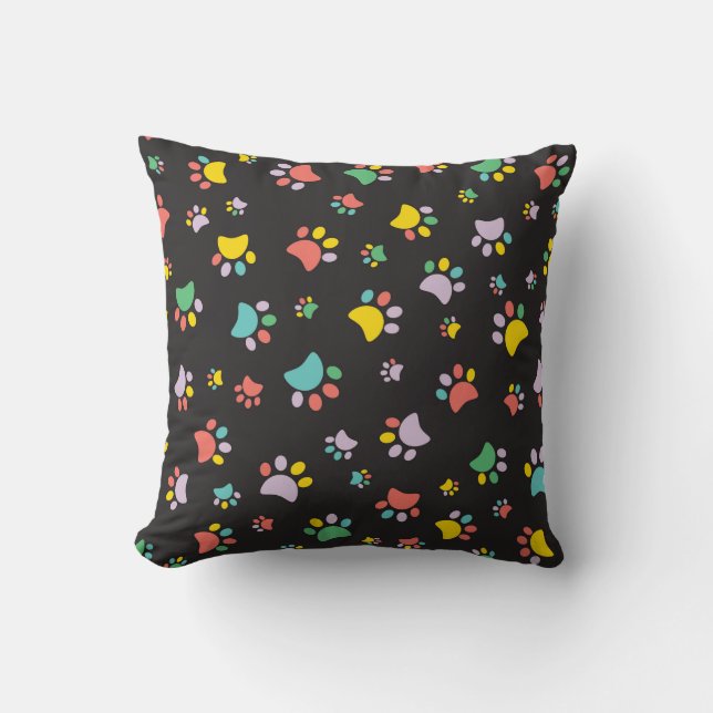 Colourful dog paws pattern cushion (Front)