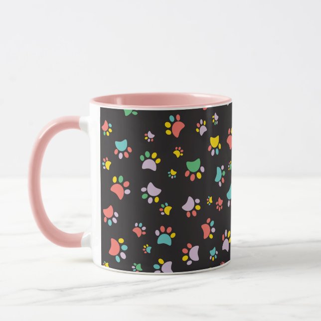 Colourful dog paws pattern mug (Left)