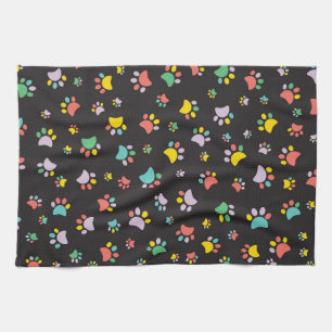 Colourful dog paws pattern tea towel