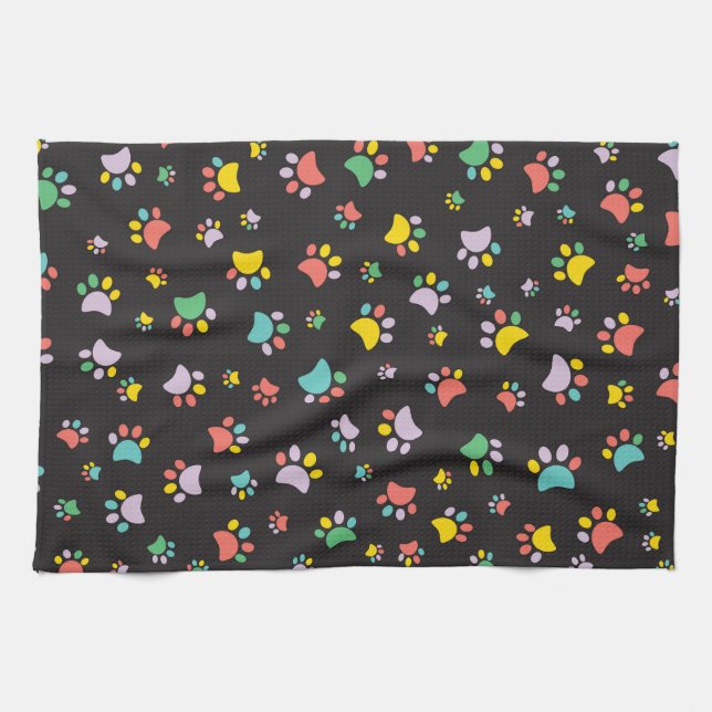Colourful dog paws pattern tea towel (Horizontal)