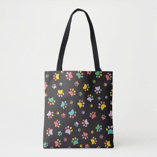 Colourful dog paws pattern tote bag (Front)