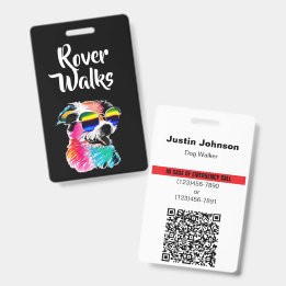 Colourful Dog Pet Professional QR Code Emergency I ID Badge
