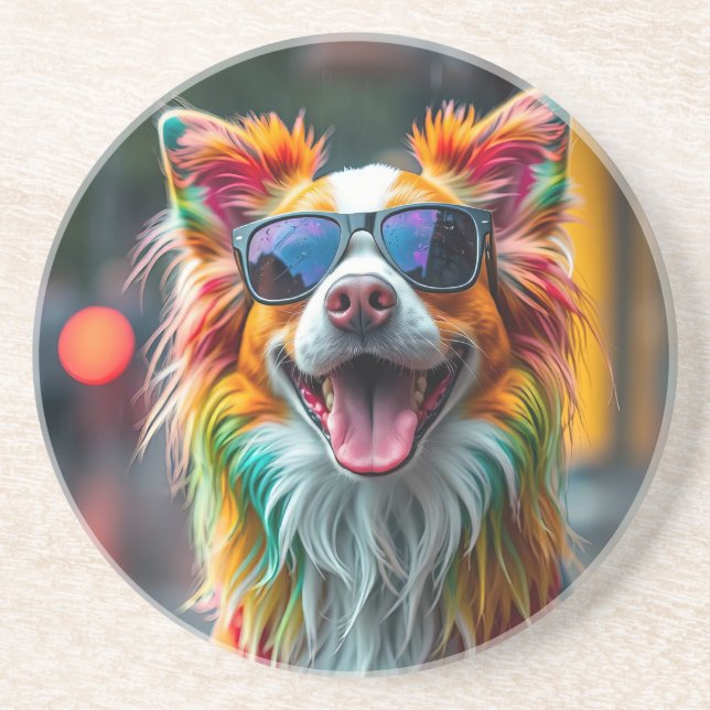 Colourful Dog Pop Art Splash Coaster (Front)