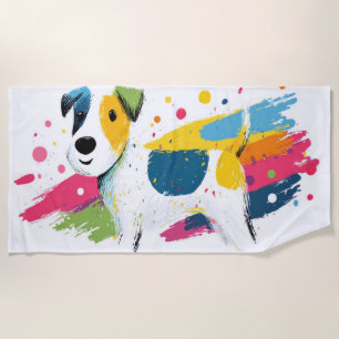 Colourful Dog Pop Art Splash Illustration Beach Towel