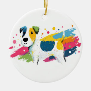 Colourful Dog Pop Art Splash Illustration Ceramic Ornament