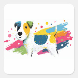 Colourful Dog Pop Art Splash Illustration Square Sticker
