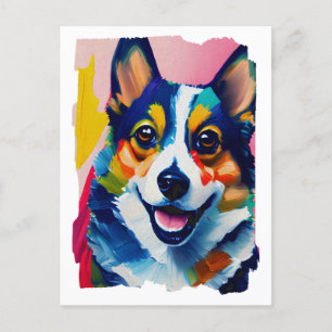 Colourful Dog Portrait - Corgi Painting Postcard