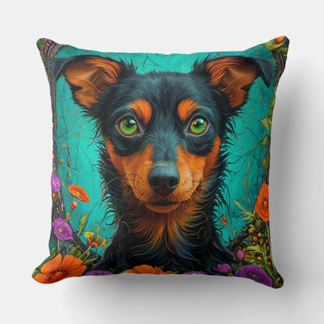 Colourful Dog Portrait Cushion (Front)