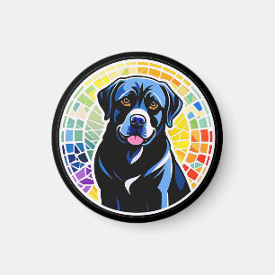 Colourful Dog Portrait in Rainbow Mosaic Circle Magnet