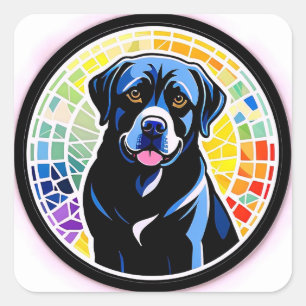 Colourful Dog Portrait in Rainbow Mosaic Circle Square Sticker
