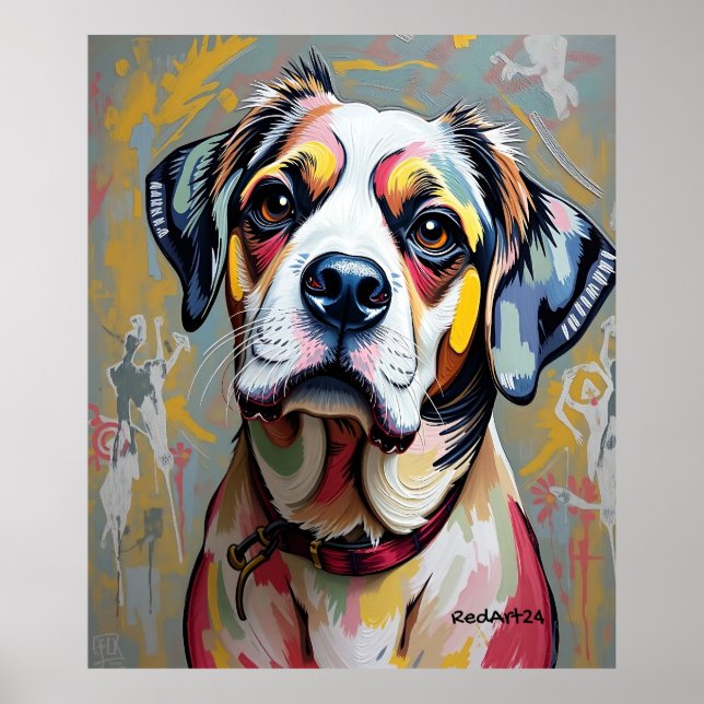Colourful Dog Portrait – Vibrant Abstract Pet Art Poster (Front)