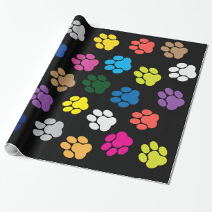 Colourful Dog Puppy Paws Wrapping Paper