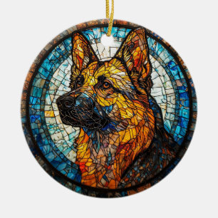 Colourful Dog Stained Glass Portrait Ceramic Ornament