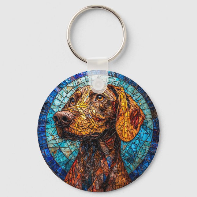 Colourful Dog Stained Glass Portrait Key Ring (Front)