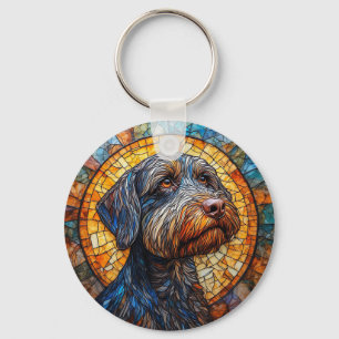 Colourful Dog Stained Glass Portrait Key Ring
