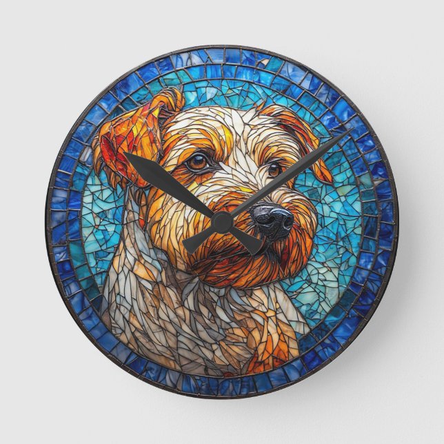 Colourful Dog Stained Glass Portrait Round Clock (Front)