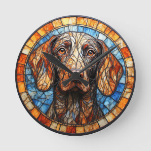 Colourful Dog Stained Glass Portrait Round Clock
