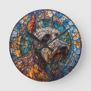 Colourful Dog Stained Glass Portrait Round Clock