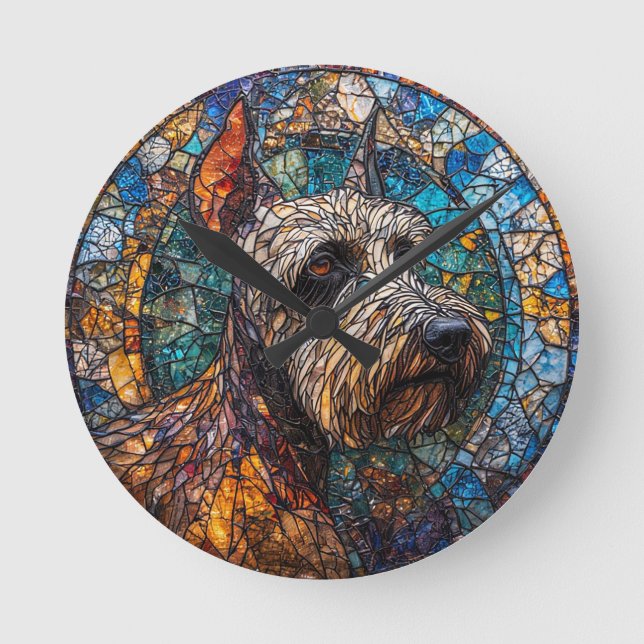 Colourful Dog Stained Glass Portrait Round Clock (Front)