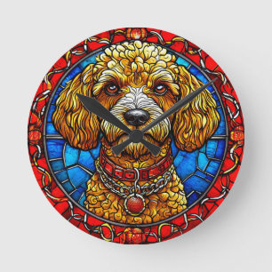 Colourful Dog Stained Glass Portrait Round Clock