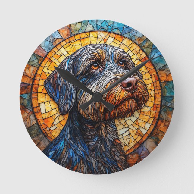 Colourful Dog Stained Glass Portrait Round Clock (Front)