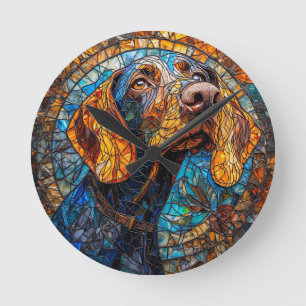 Colourful Dog Stained Glass Portrait Round Clock