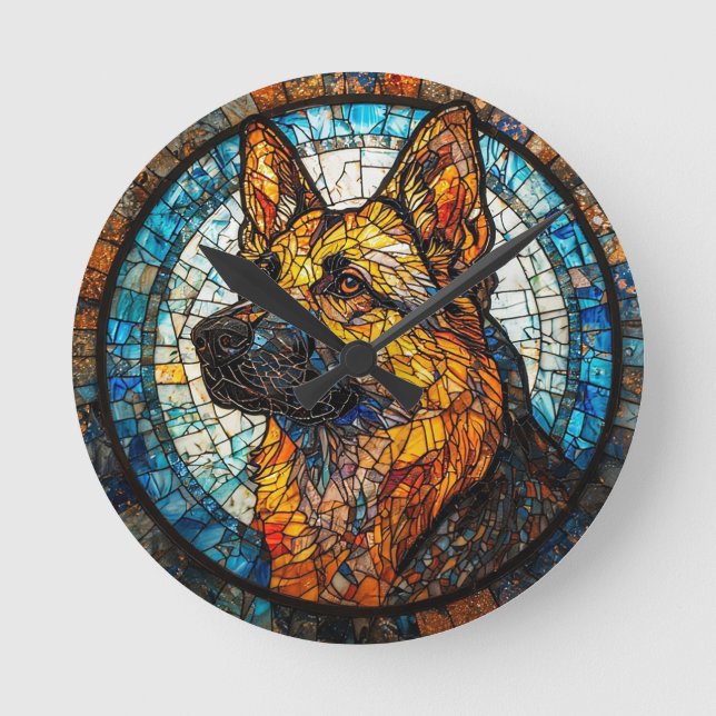 Colourful Dog Stained Glass Portrait Round Clock (Front)