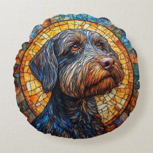 Colourful Dog Stained Glass Portrait Round Cushion