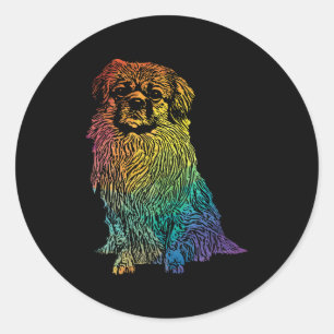 Colourful Dog Tibetan Spaniel Graphic Pet Animal L Classic Round Sticker