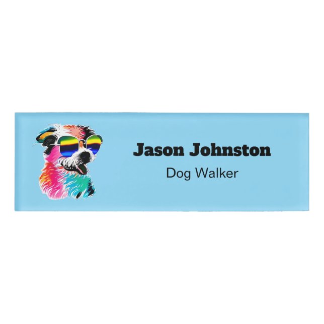 Colourful Dog Walker Pet Professional Name Tag (Front)