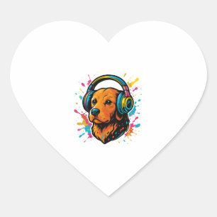 Colourful Dog with Headphones Heart Sticker