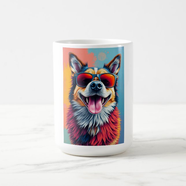 Colourful Dog with Sunglasses Coffee Mug (Center)