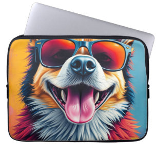 Colourful Dog with Sunglasses Laptop Sleeve